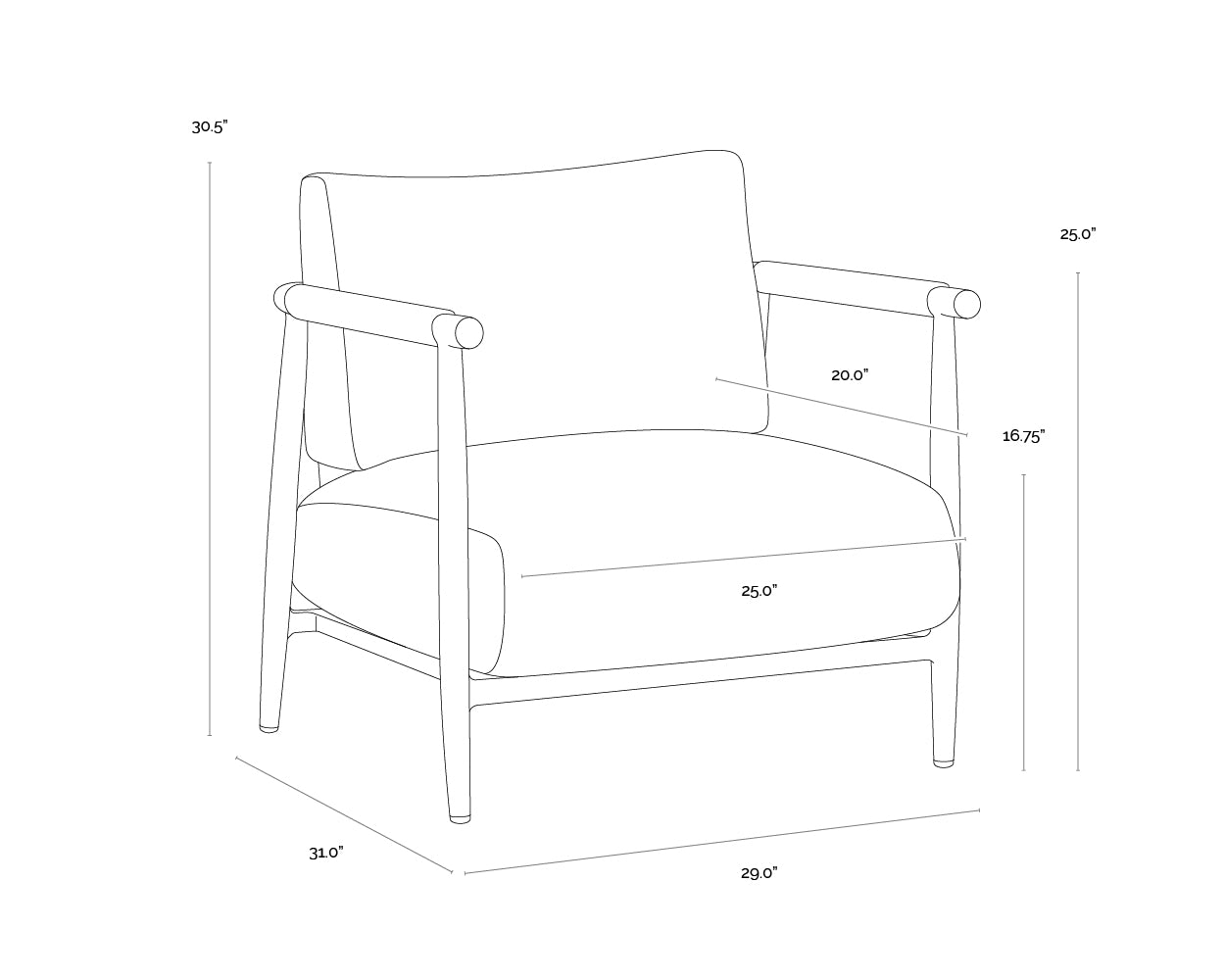 A wireframe image of the product with dimensions shown