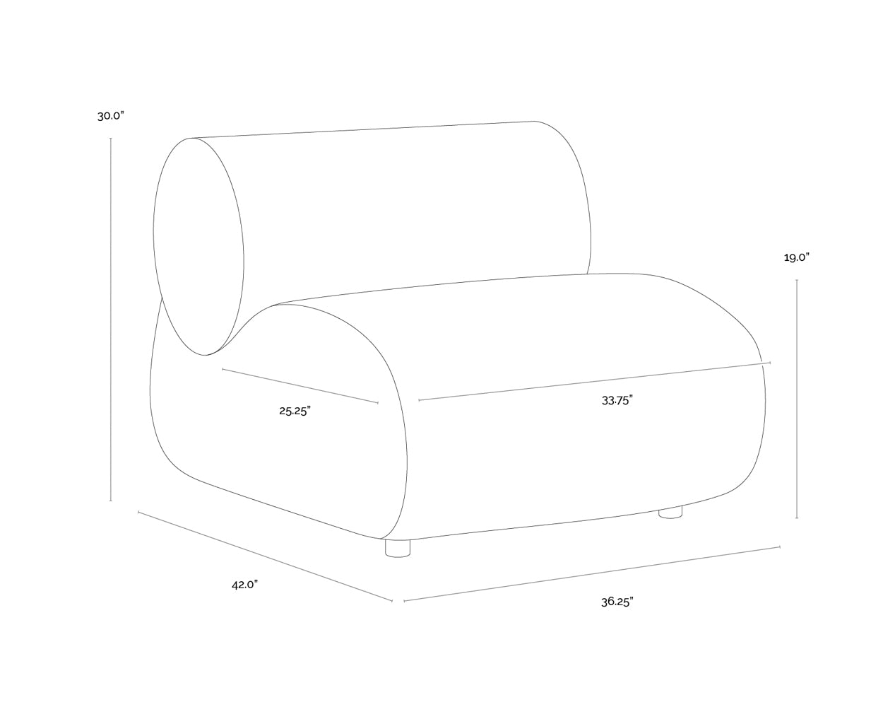 A wireframe image of the product with dimensions shown