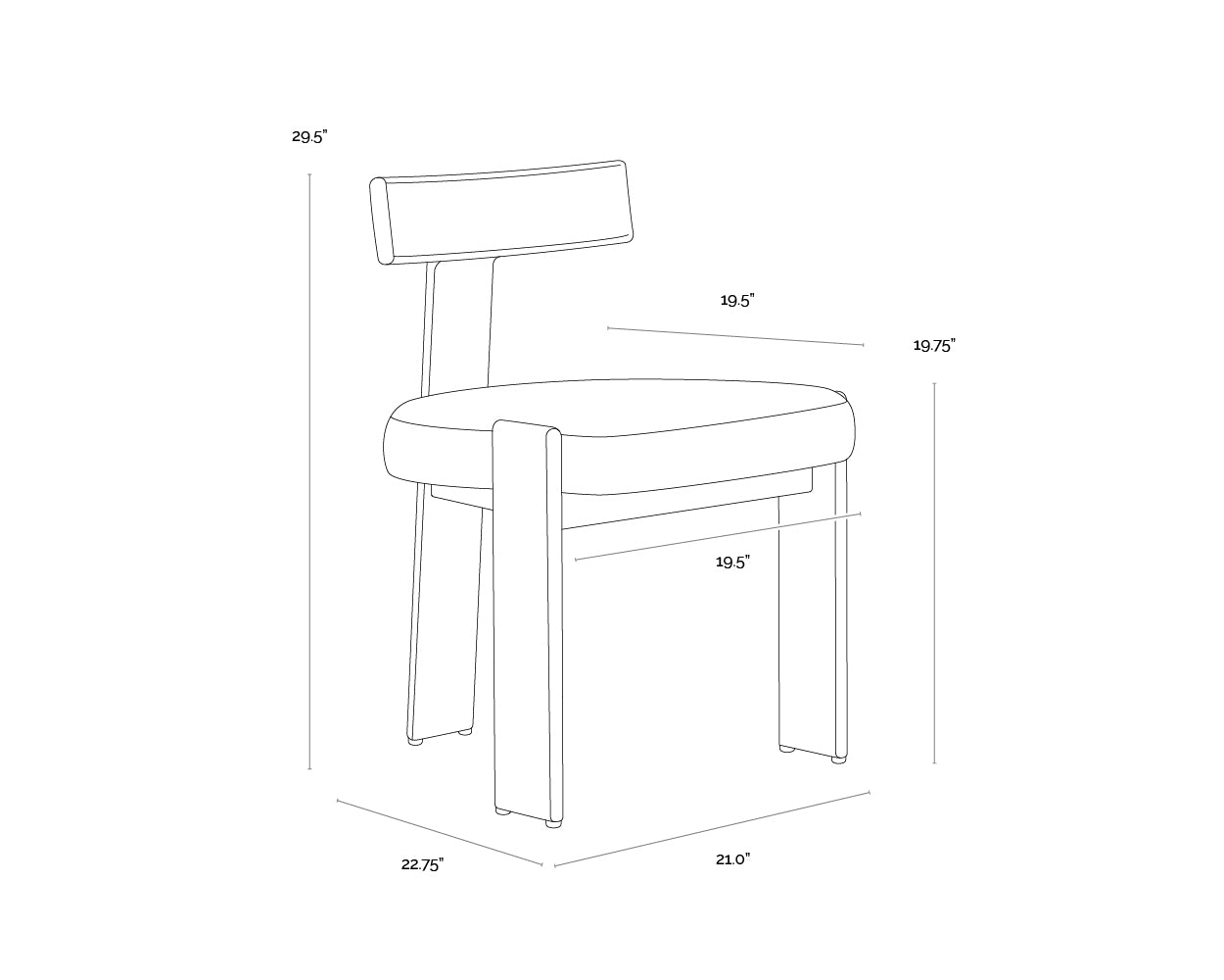 A wireframe image of the product with dimensions shown