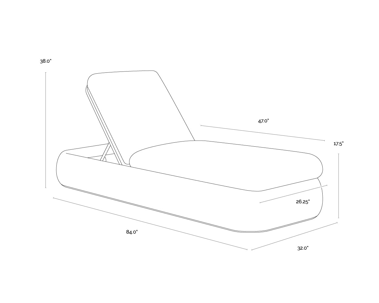 A wireframe image of the product with dimensions shown
