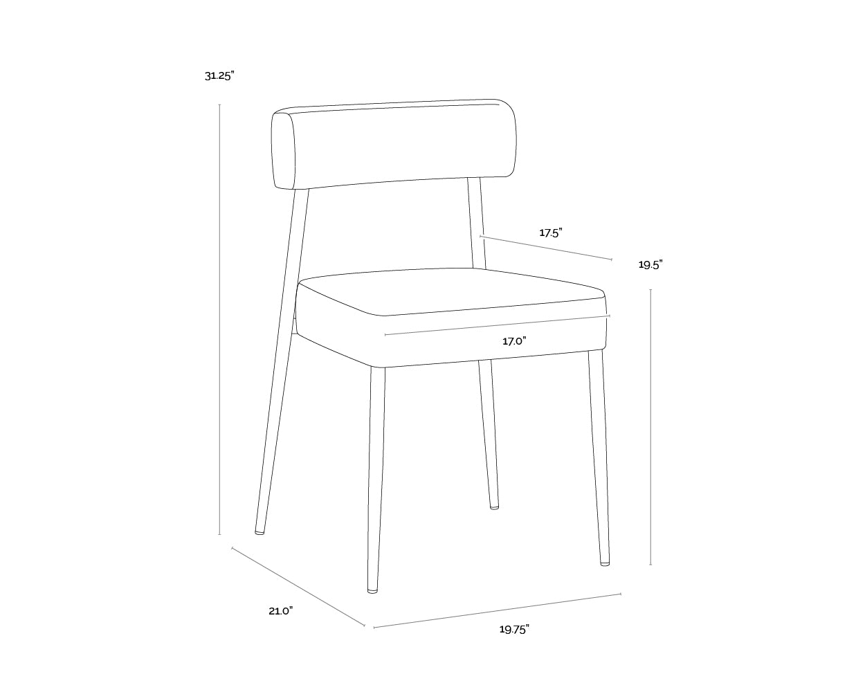 A wireframe image of the product with dimensions shown