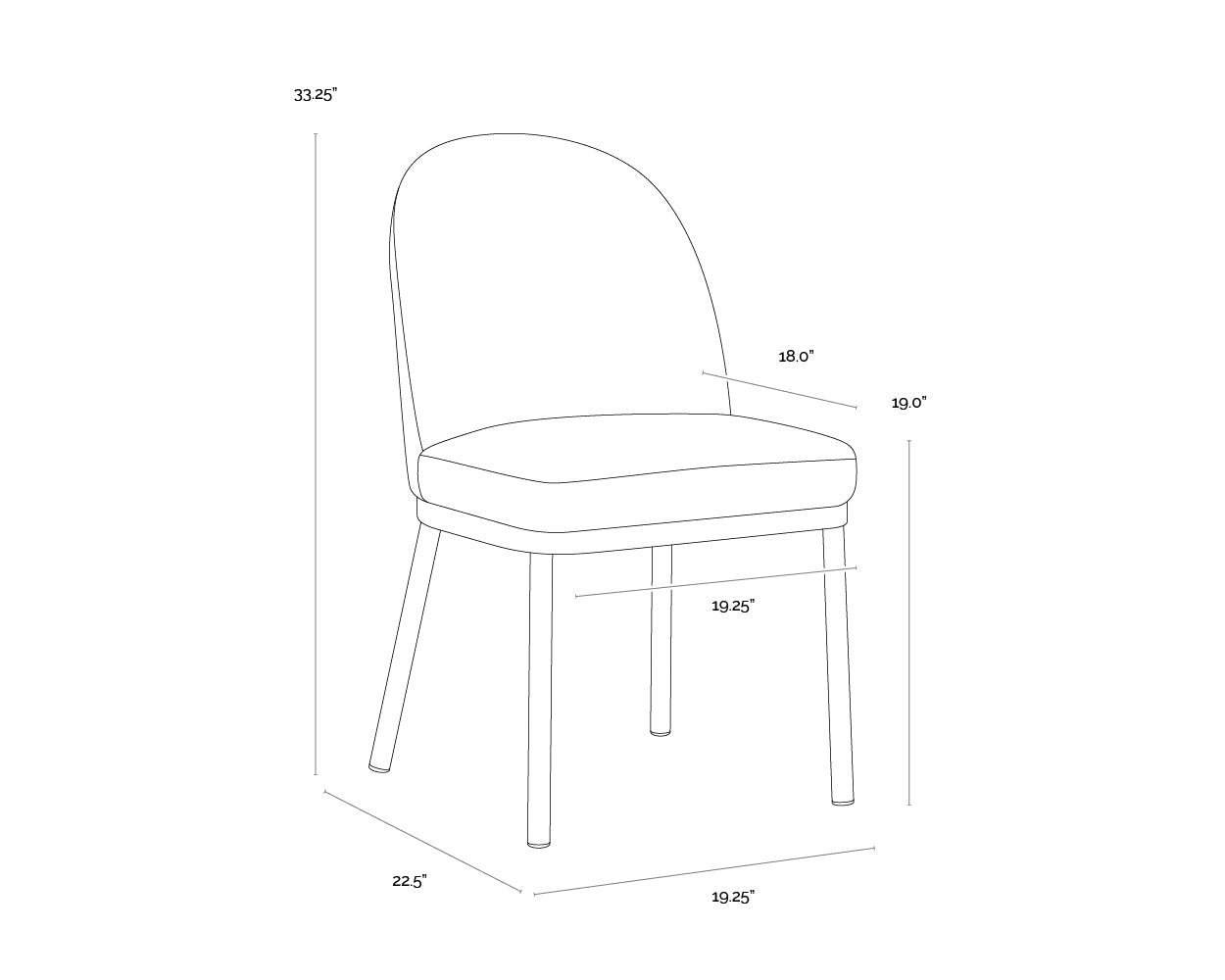 A wireframe image of the product with dimensions shown