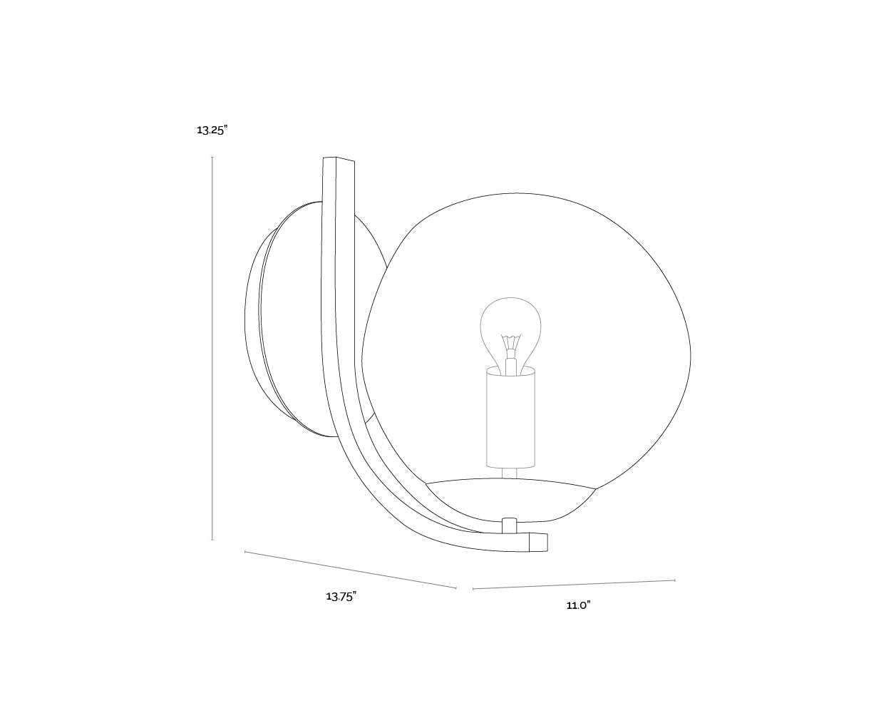 A wireframe image of the product with dimensions shown