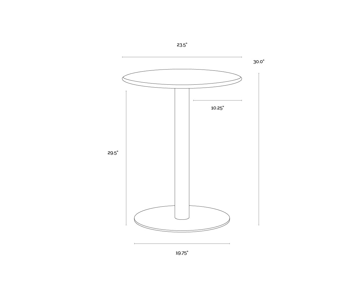 A wireframe image of the product with dimensions shown