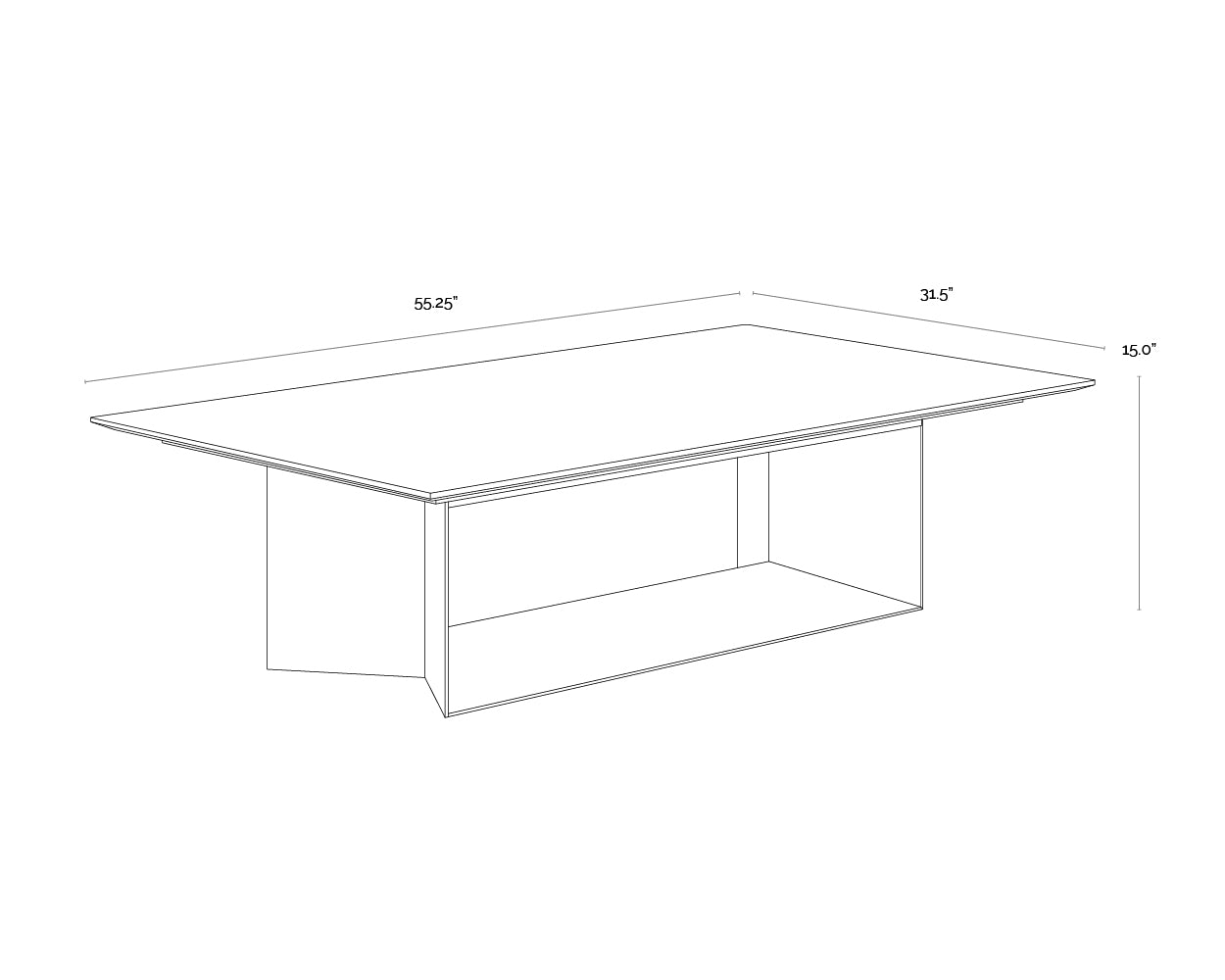 A wireframe image of the product with dimensions shown