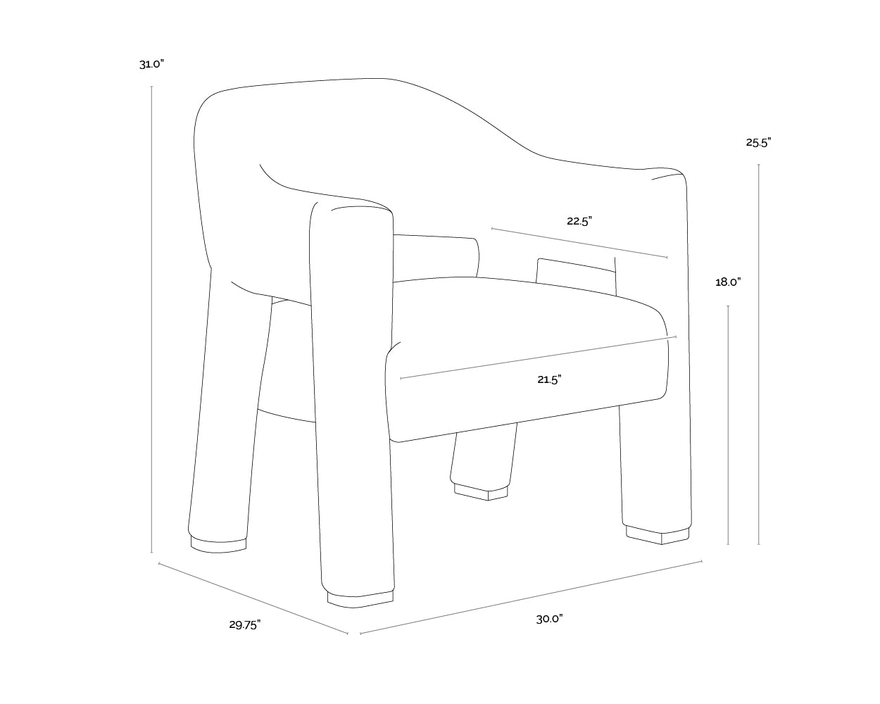 A wireframe image of the product with dimensions shown