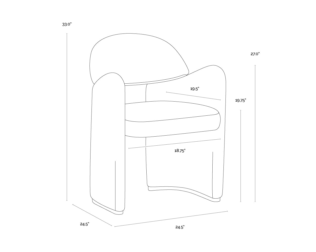 A wireframe image of the product with dimensions shown