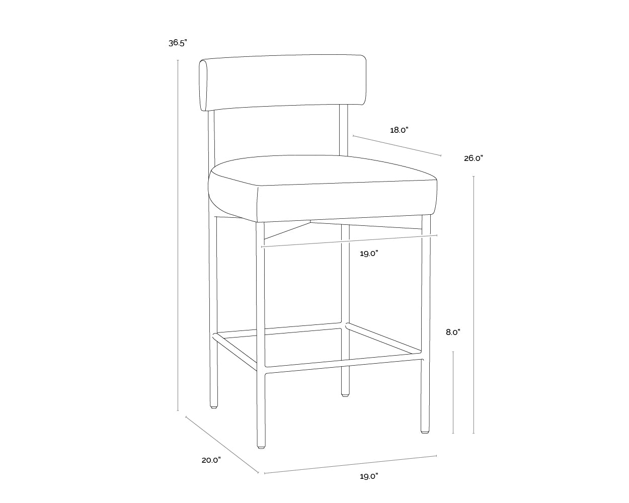 A wireframe image of the product with dimensions shown