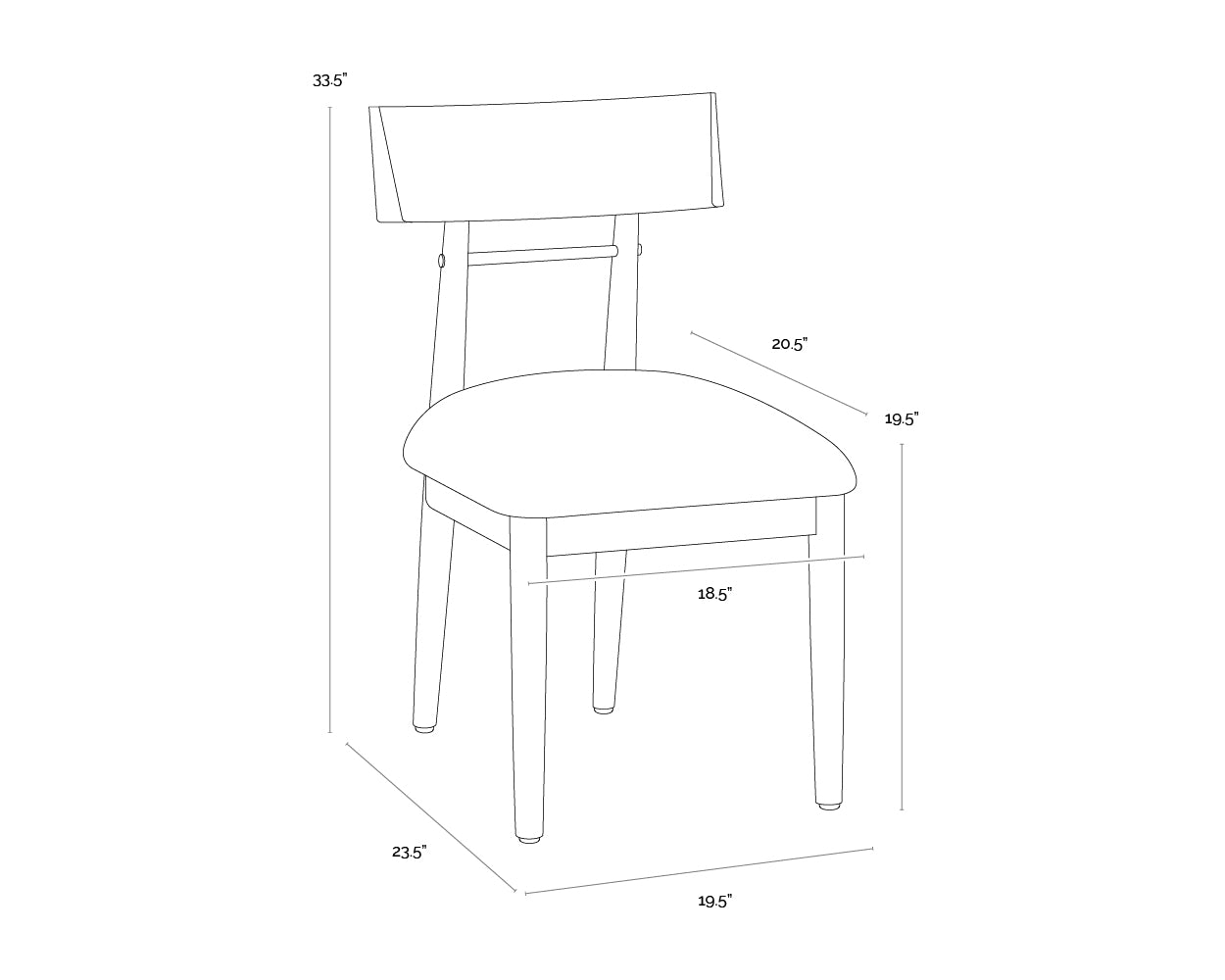 A wireframe image of the product with dimensions shown