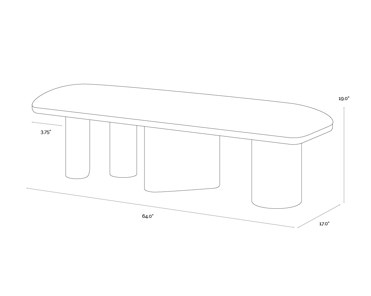 A wireframe image of the product with dimensions shown