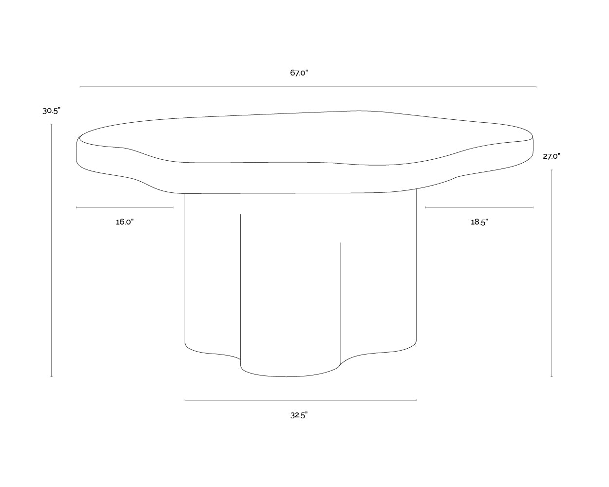 A wireframe image of the product with dimensions shown