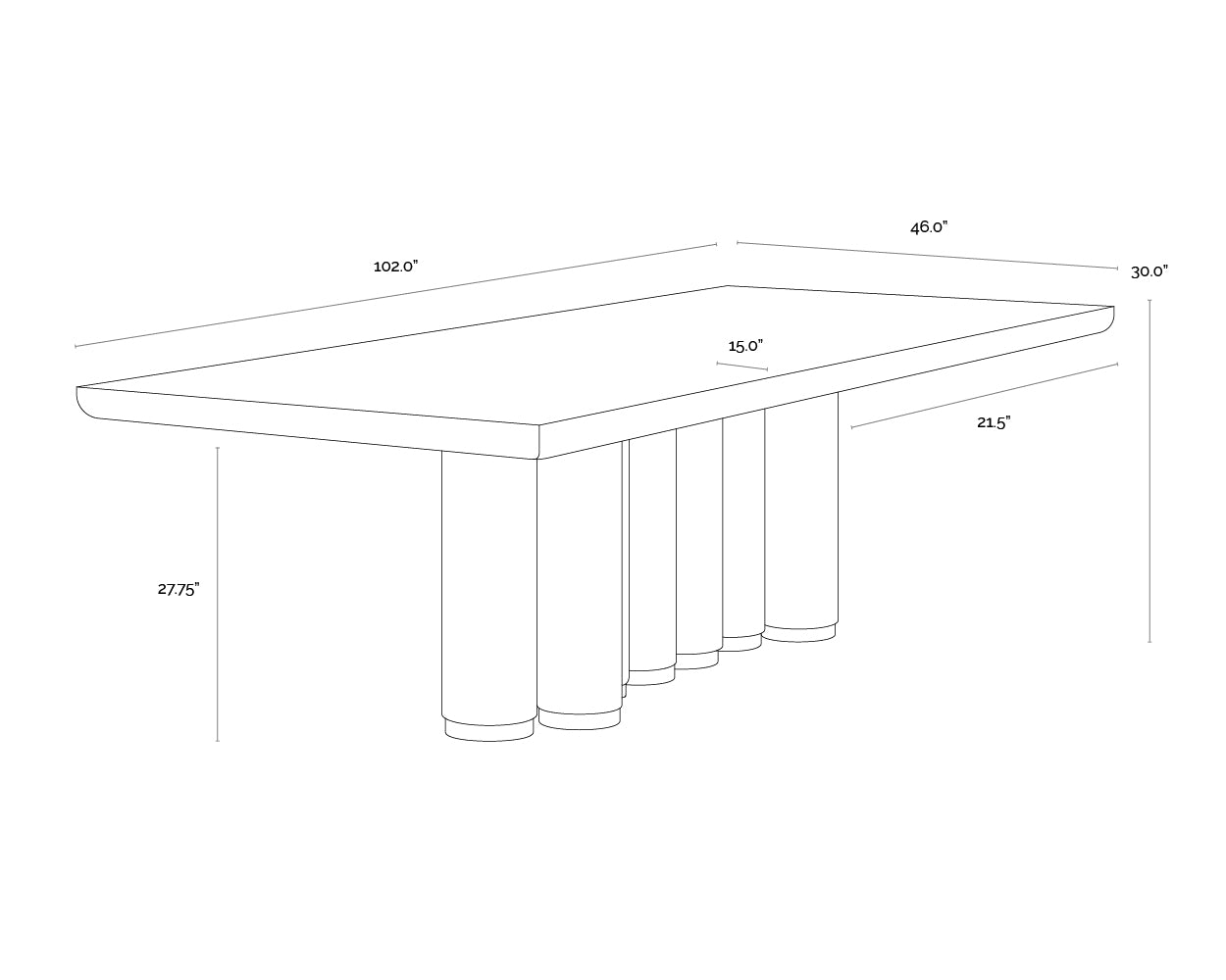 A wireframe image of the product with dimensions shown