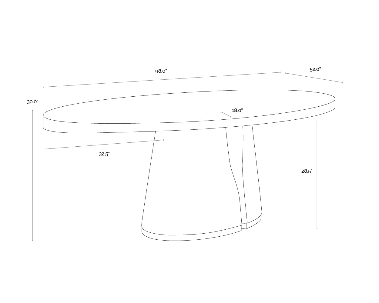 A wireframe image of the product with dimensions shown