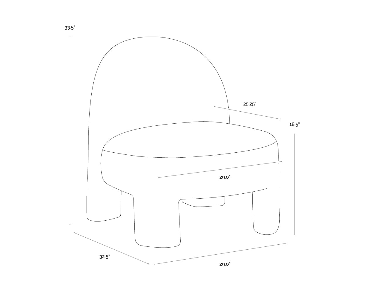 A wireframe image of the product with dimensions shown