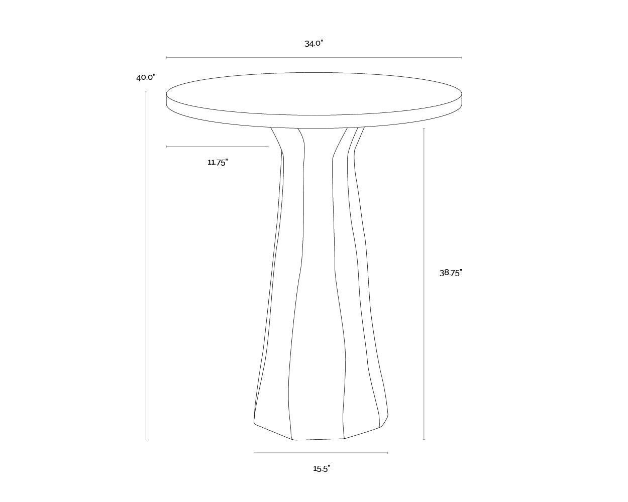 A wireframe image of the product with dimensions shown