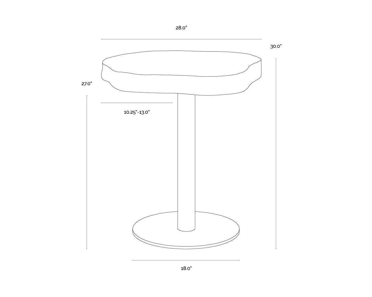 A wireframe image of the product with dimensions shown