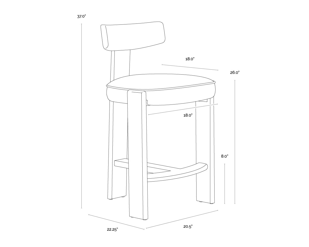 A wireframe image of the product with dimensions shown