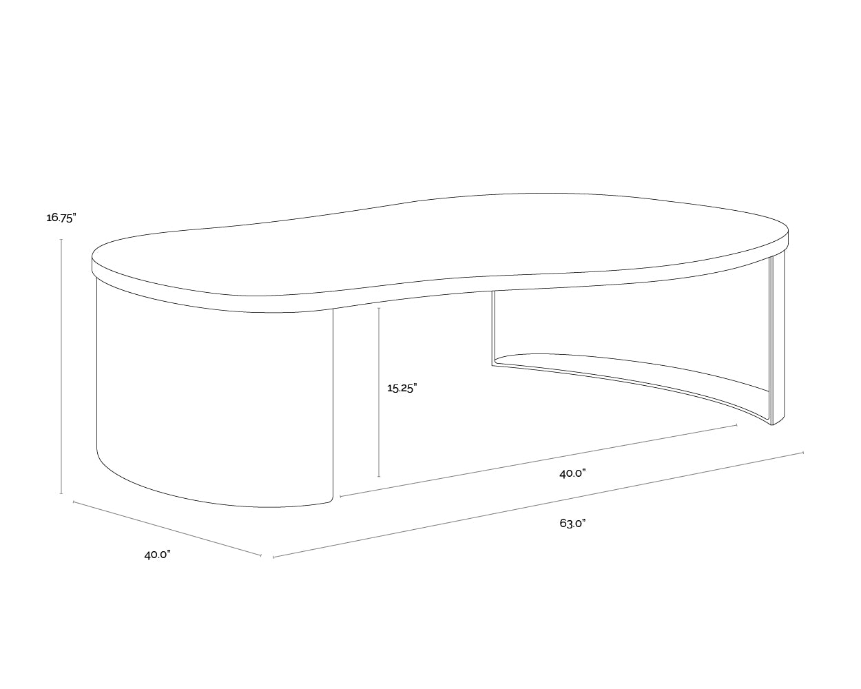 A wireframe image of the product with dimensions shown
