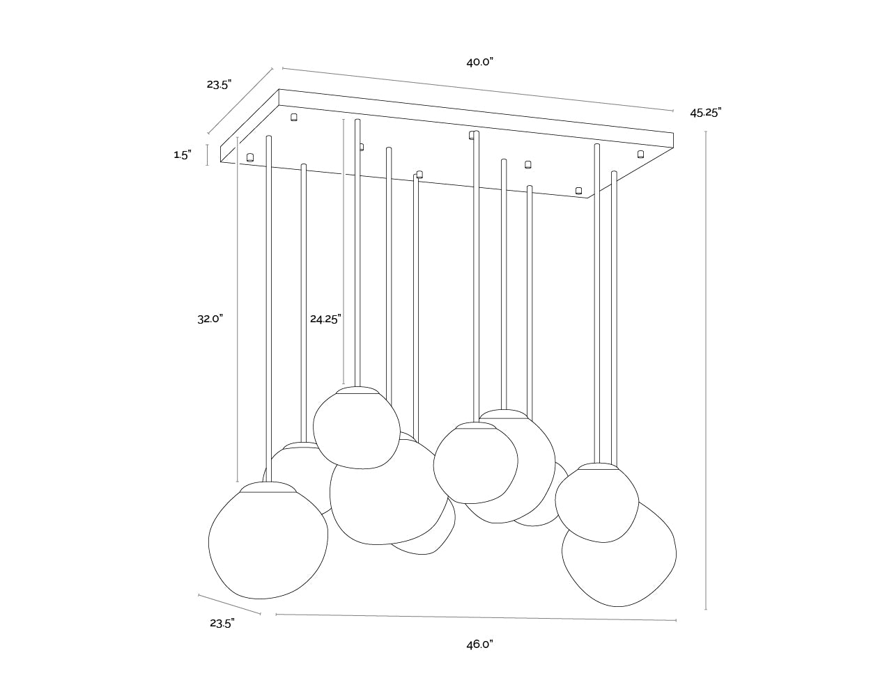 A wireframe image of the product with dimensions shown