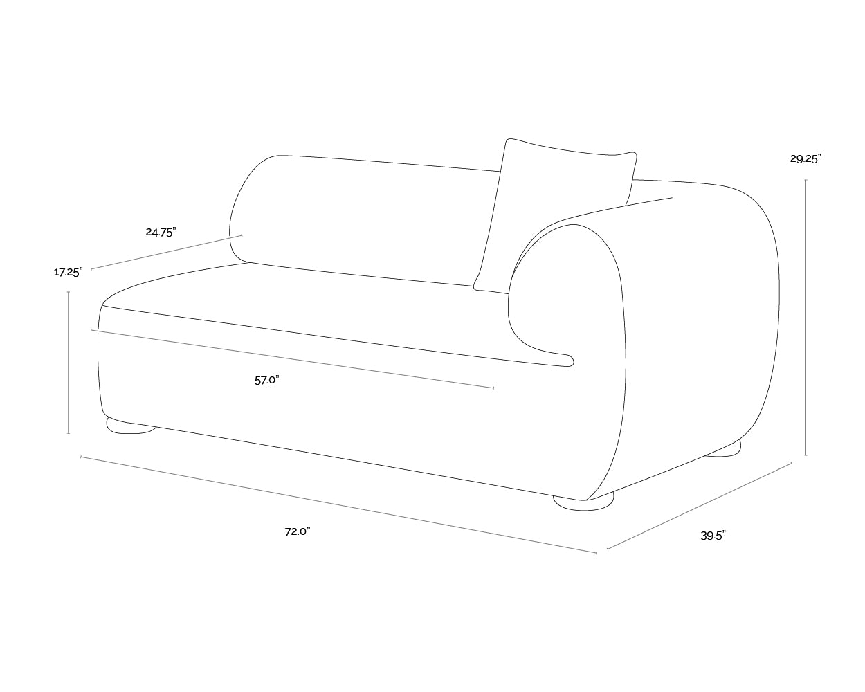 A wireframe image of the product with dimensions shown