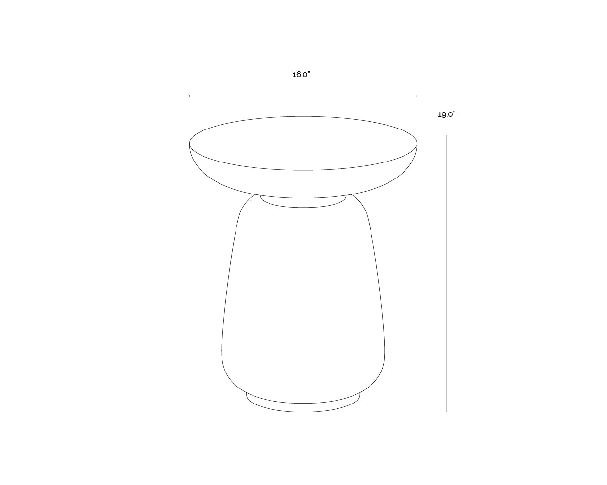 A wireframe image of the product with dimensions shown