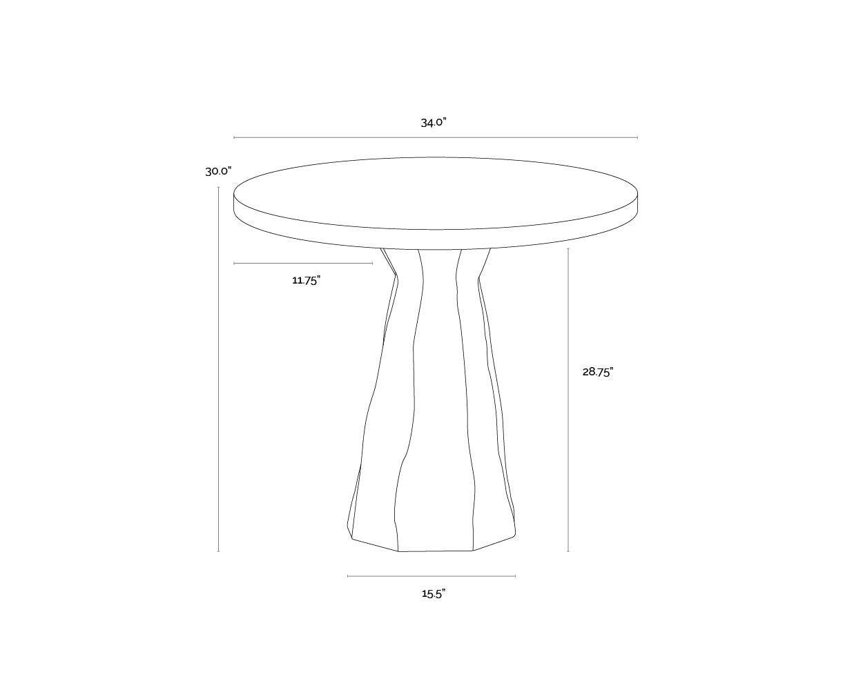 A wireframe image of the product with dimensions shown