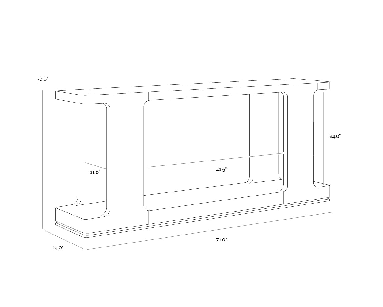 A wireframe image of the product with dimensions shown