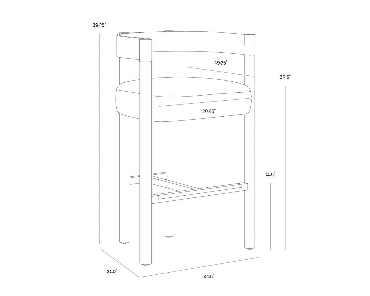 A wireframe image of the product with dimensions shown