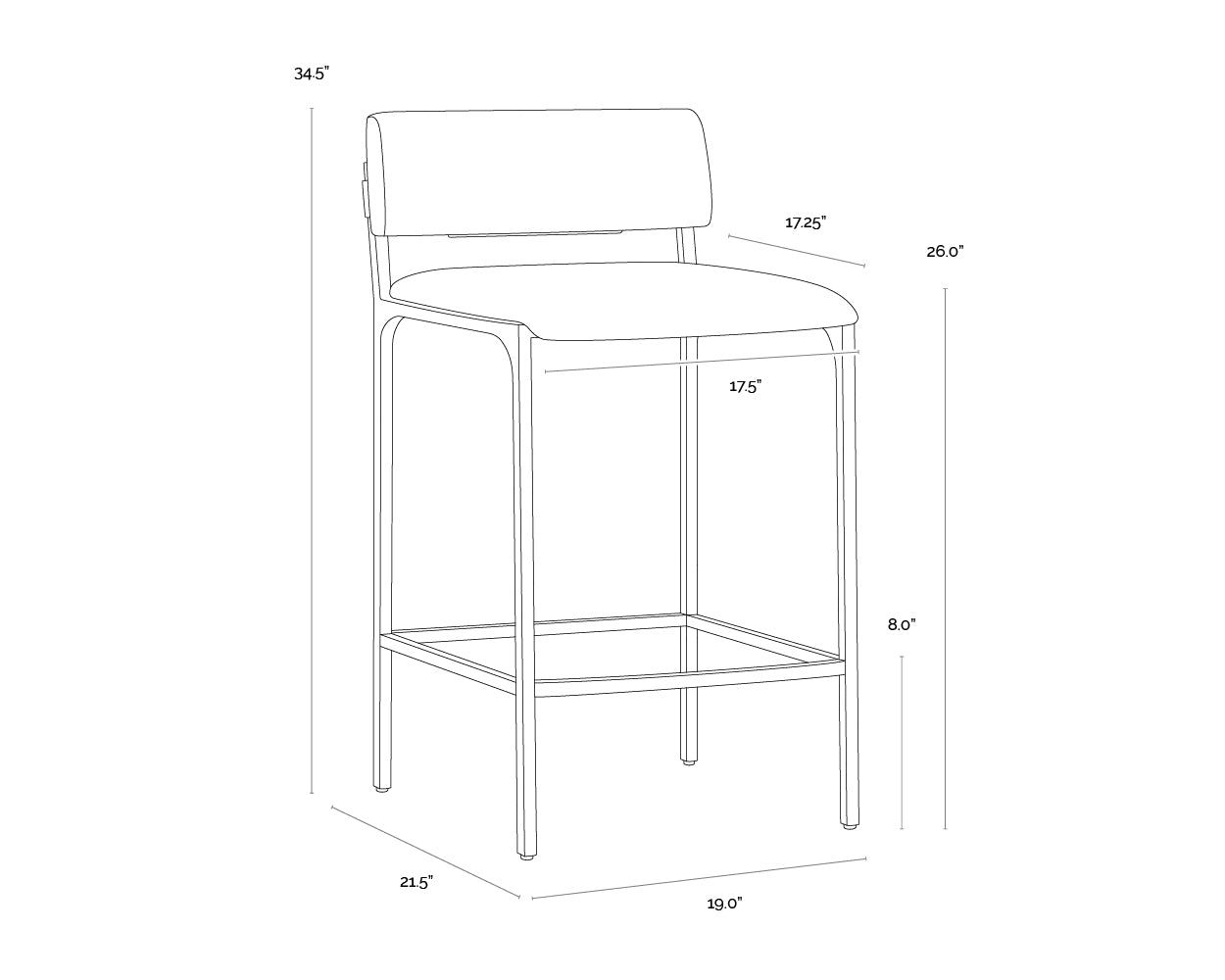A wireframe image of the product with dimensions shown
