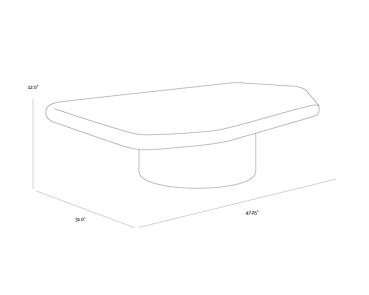 A wireframe image of the product with dimensions shown