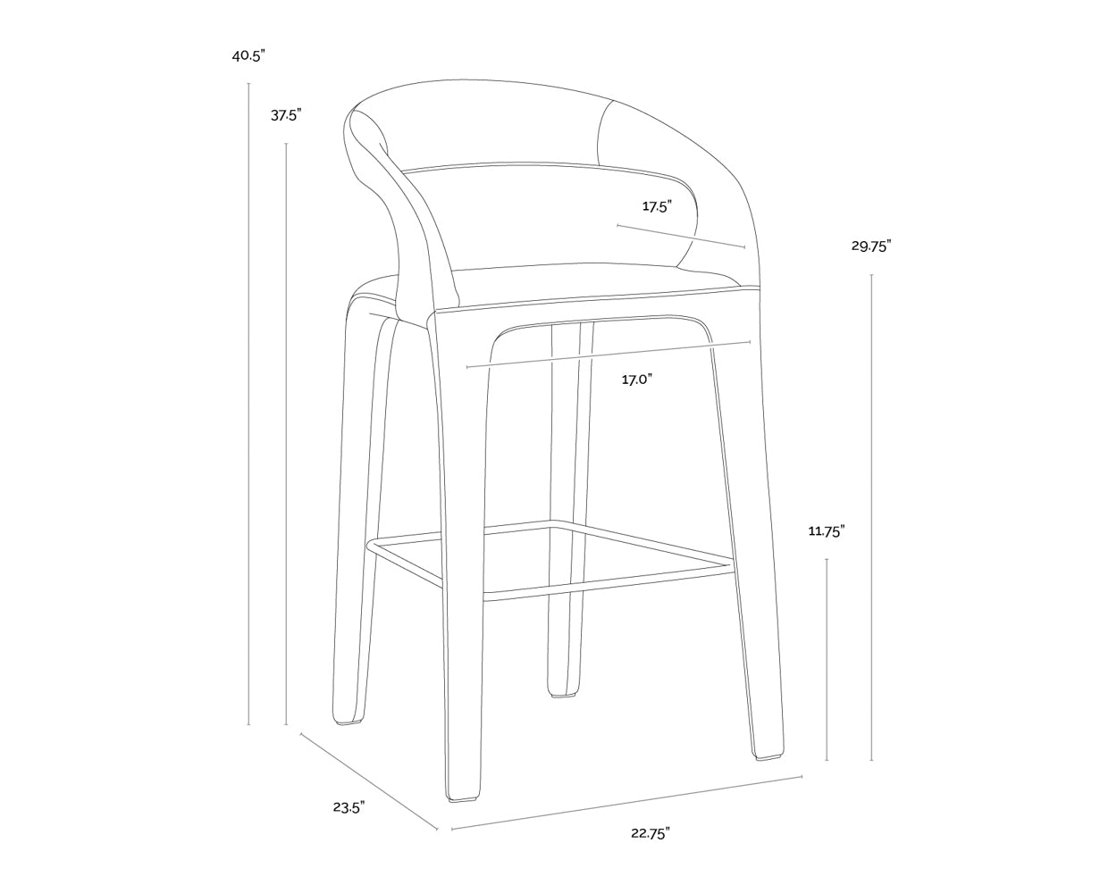 A wireframe image of the product with dimensions shown