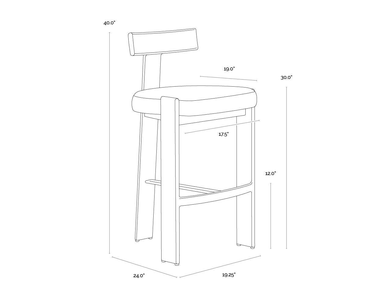 A wireframe image of the product with dimensions shown