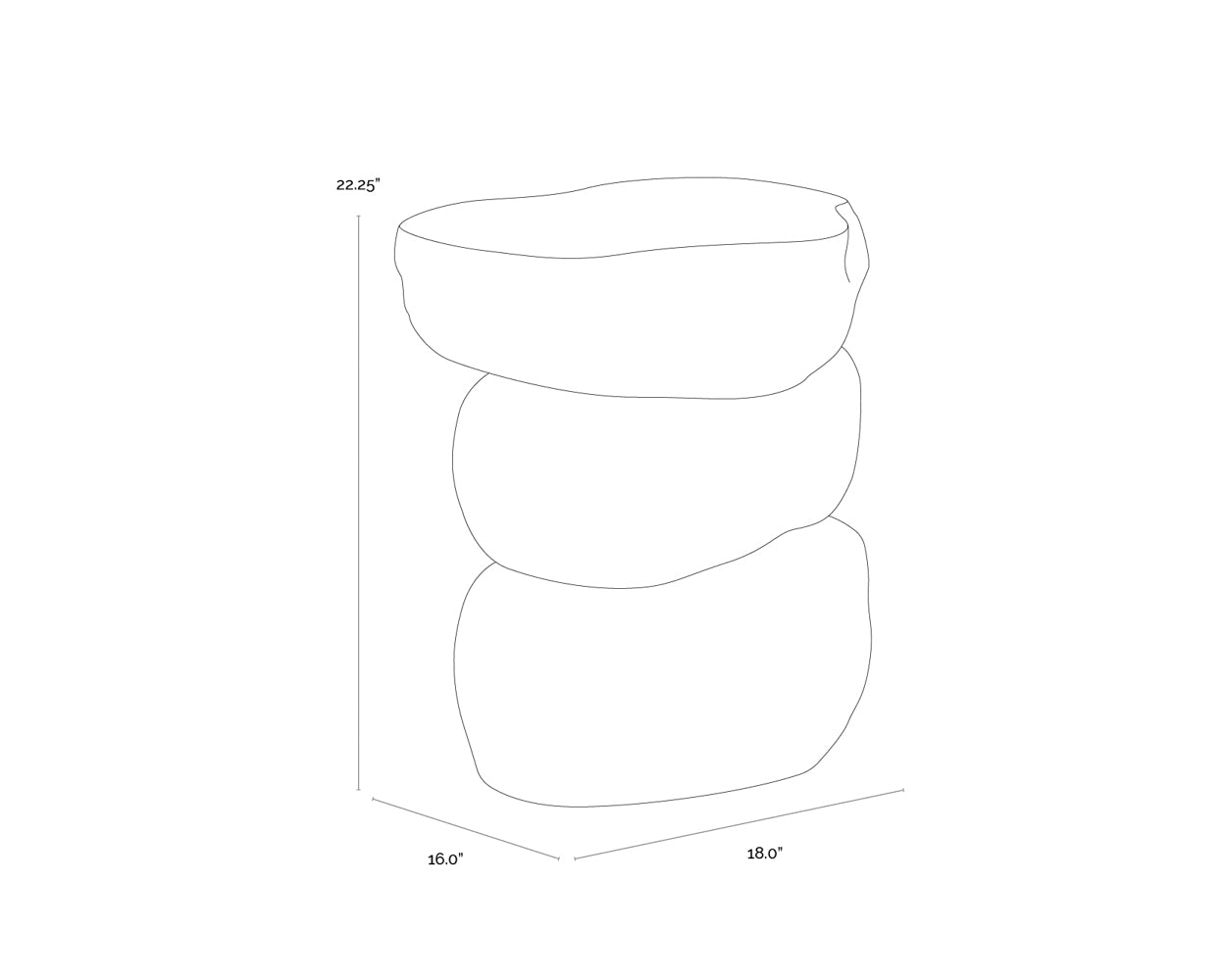A wireframe image of the product with dimensions shown