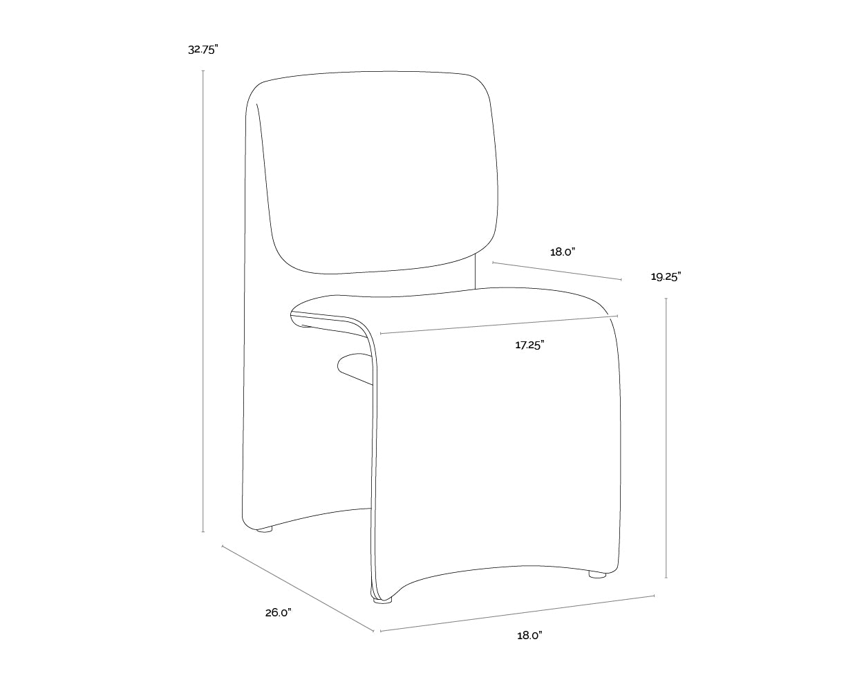 A wireframe image of the product with dimensions shown