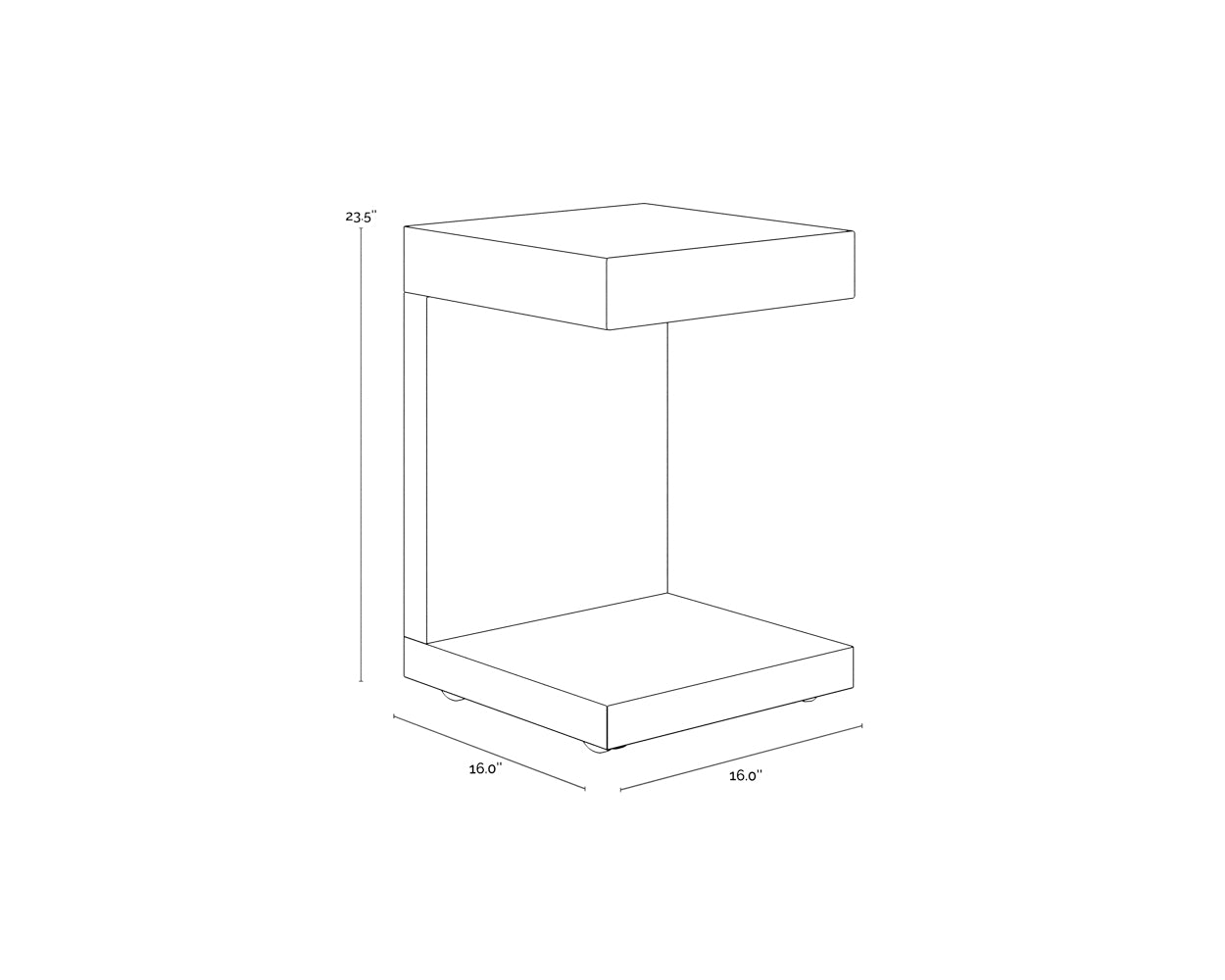 A wireframe image of the product with dimensions shown