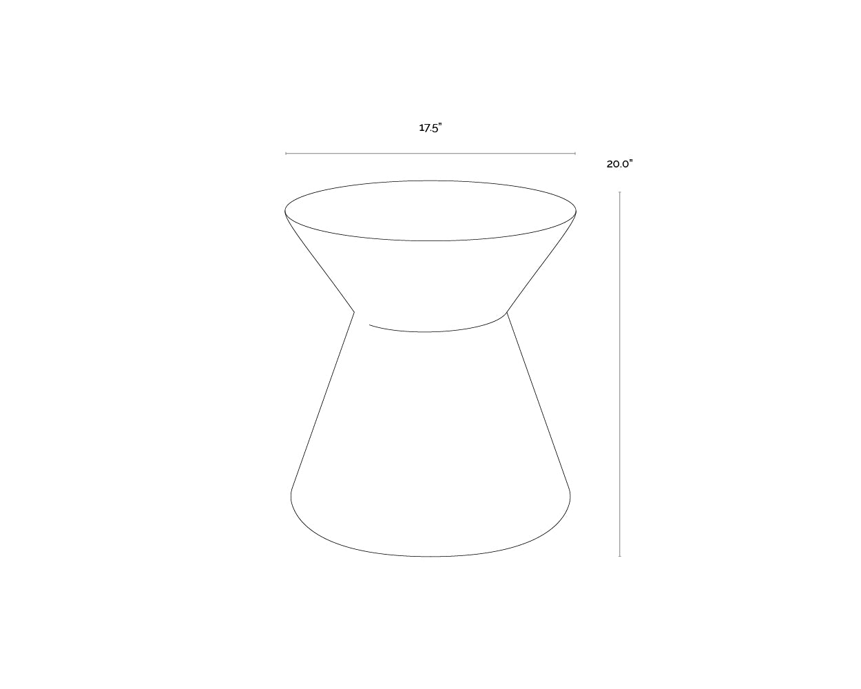 A wireframe image of the product with dimensions shown