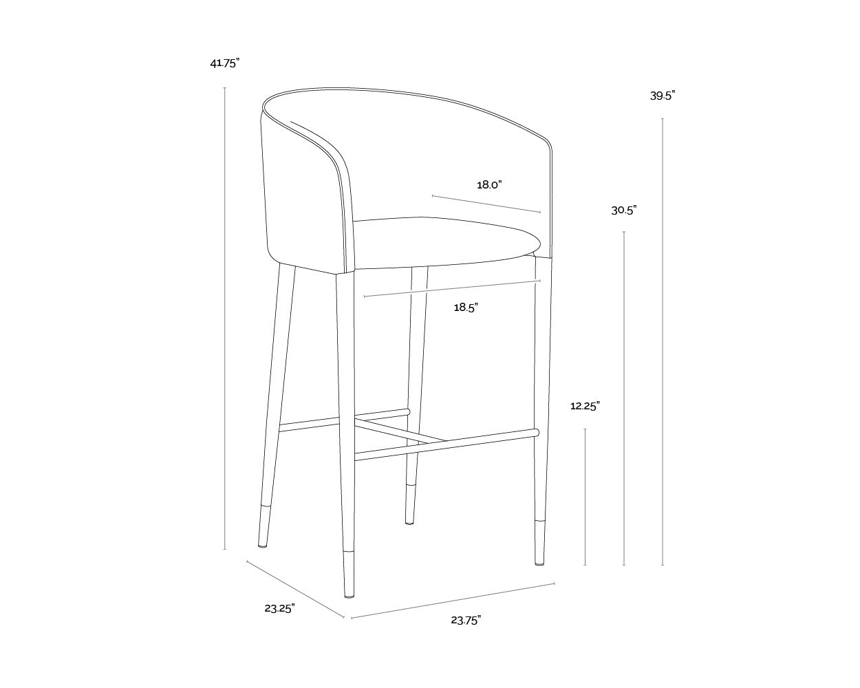 A wireframe image of the product with dimensions shown