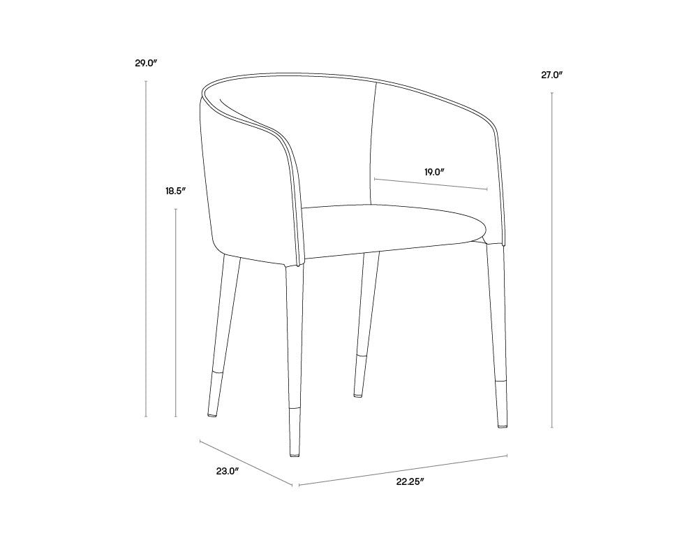 A wireframe image of the product with dimensions shown