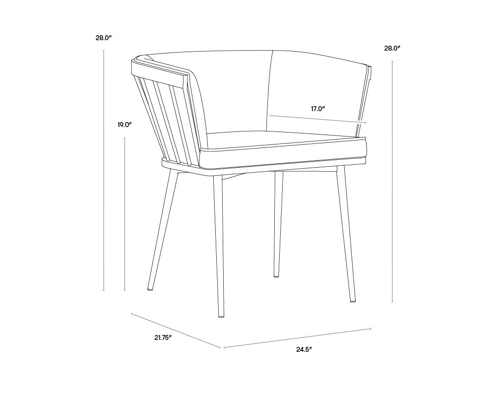 A wireframe image of the product with dimensions shown
