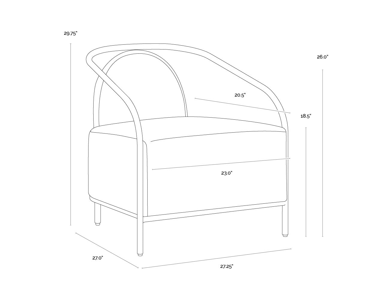 A wireframe image of the product with dimensions shown