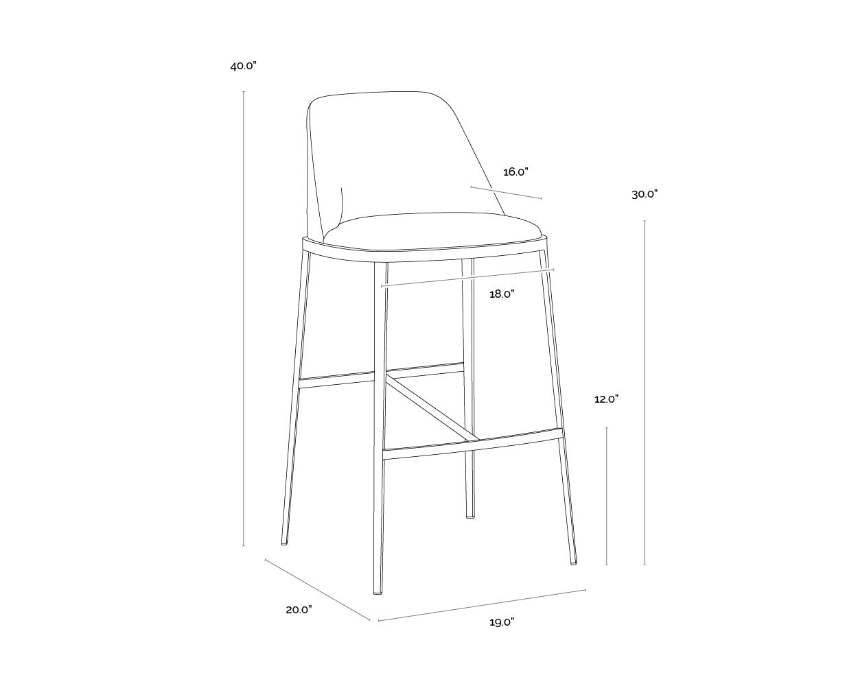 A wireframe image of the product with dimensions shown