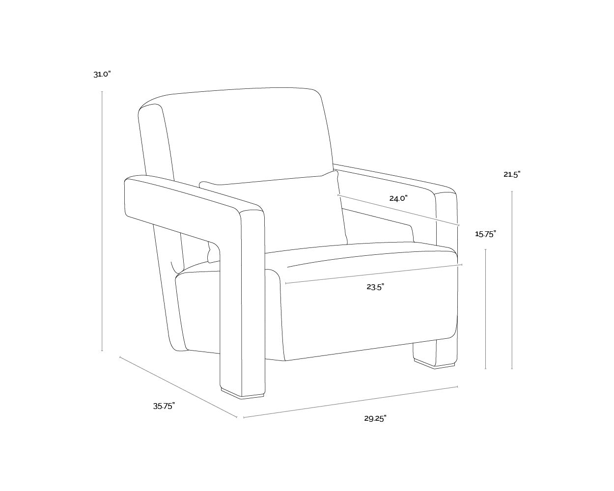 A wireframe image of the product with dimensions shown