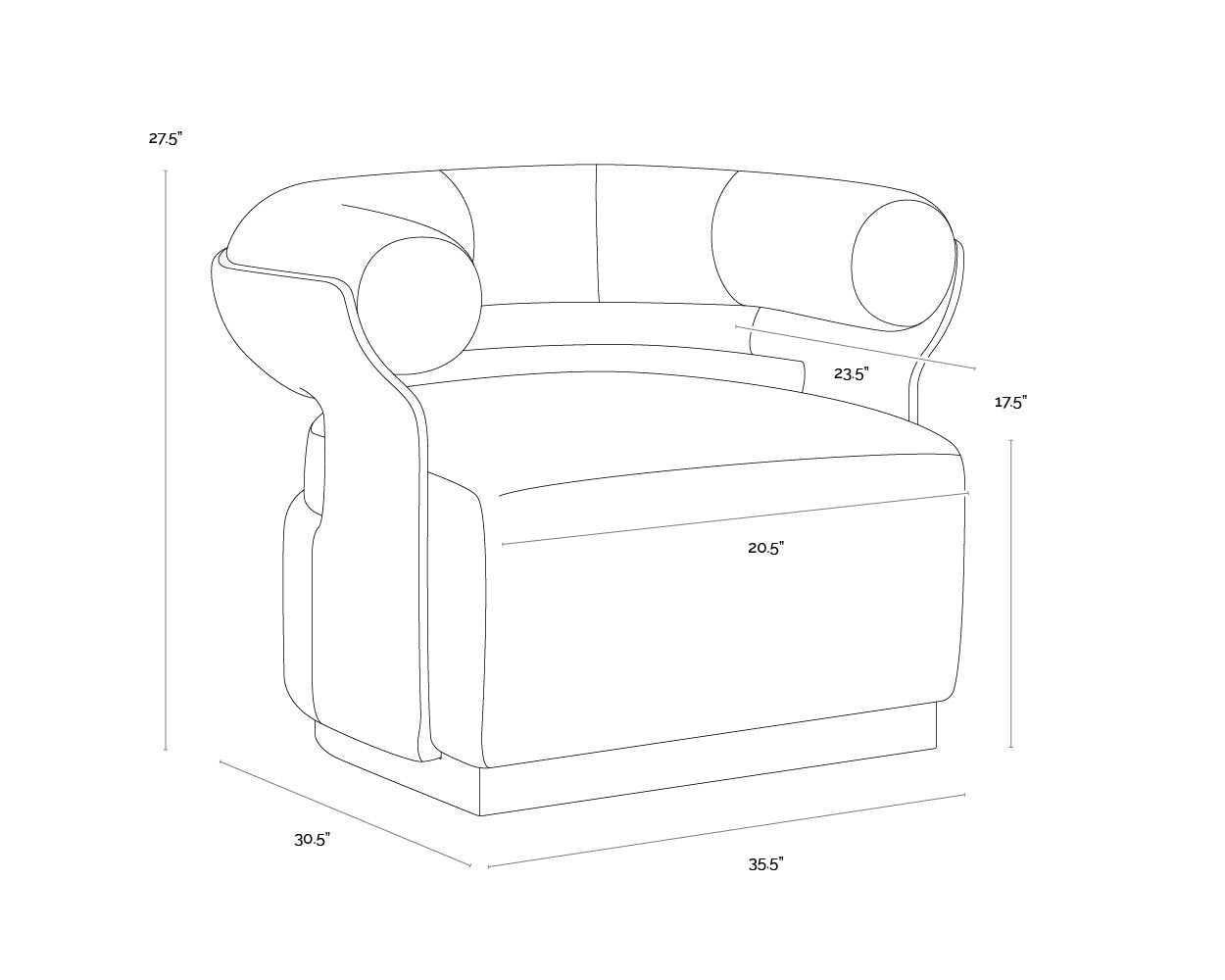 A wireframe image of the product with dimensions shown