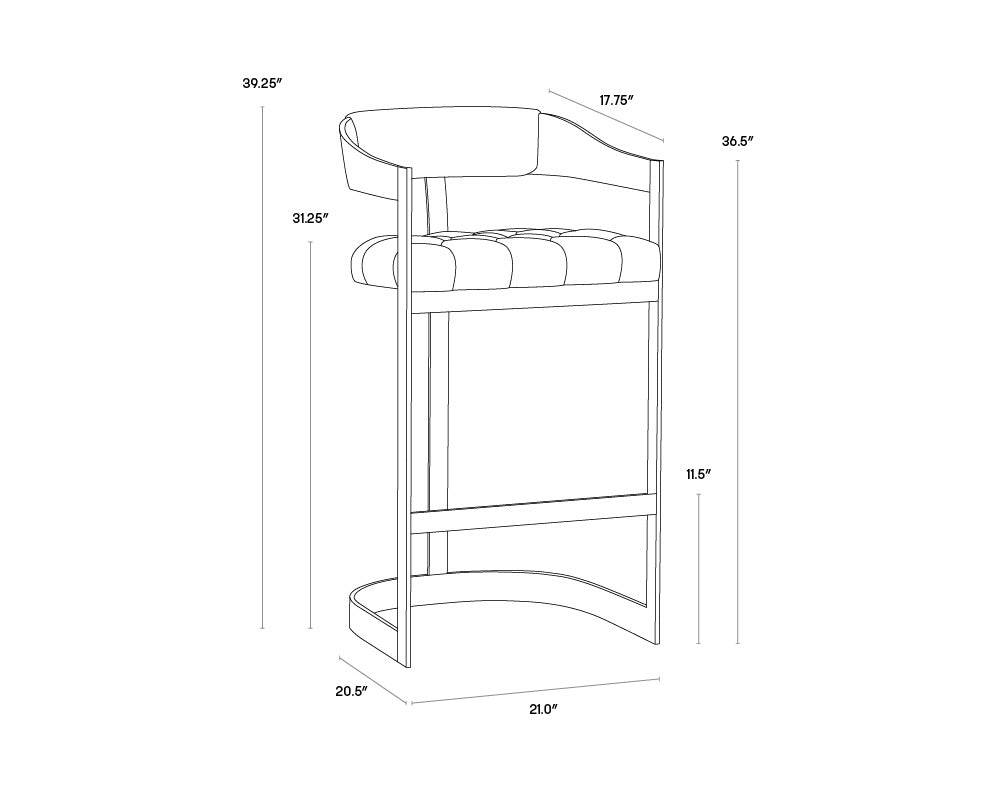A wireframe image of the product with dimensions shown