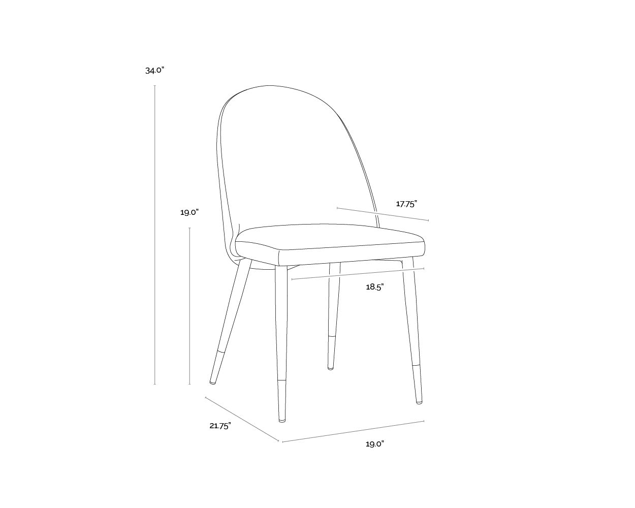 A wireframe image of the product with dimensions shown