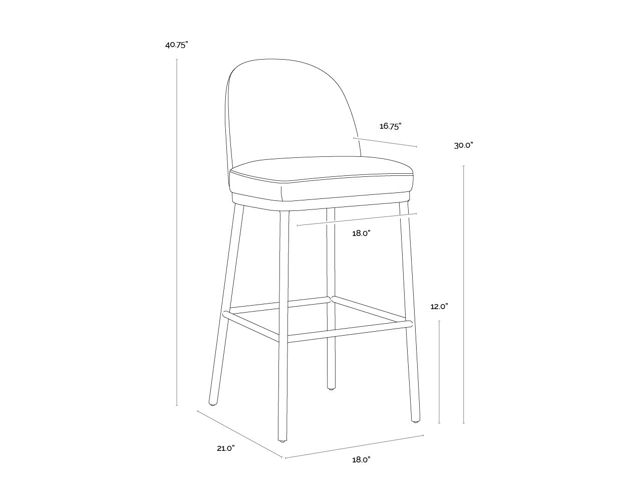 A wireframe image of the product with dimensions shown
