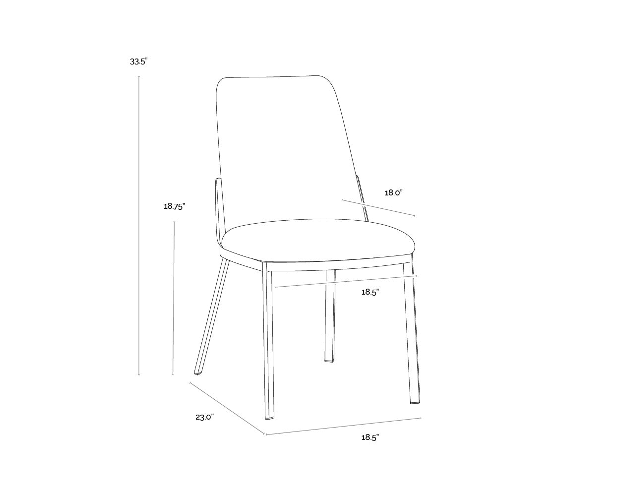 A wireframe image of the product with dimensions shown