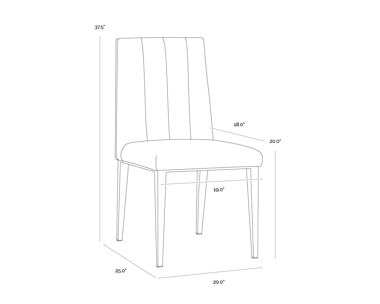 A wireframe image of the product with dimensions shown