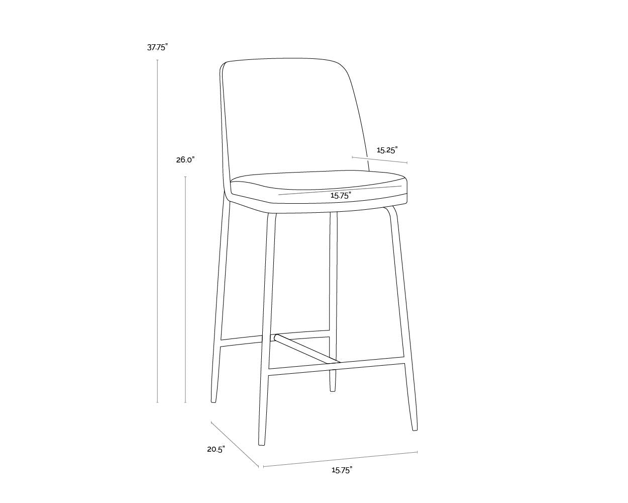 A wireframe image of the product with dimensions shown