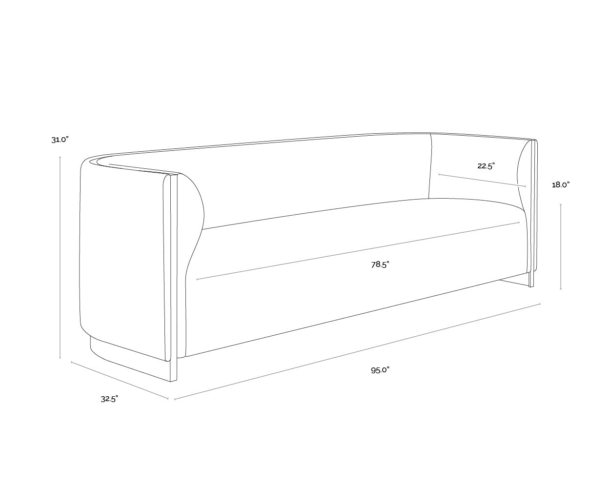 A wireframe image of the product with dimensions shown
